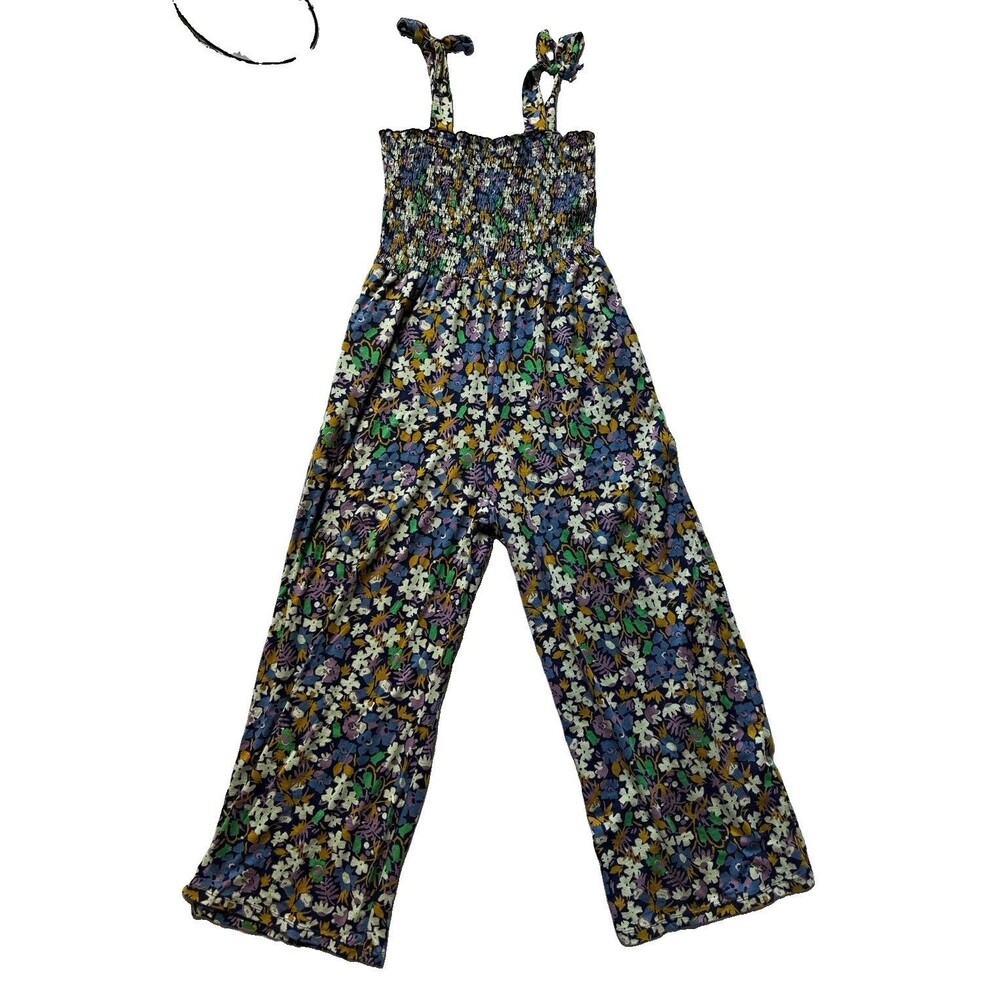 TOAD&CO Women’s Floral Smocked tie strap Square Neck Jumpsuit M organic cotton - Picture 2 of 6